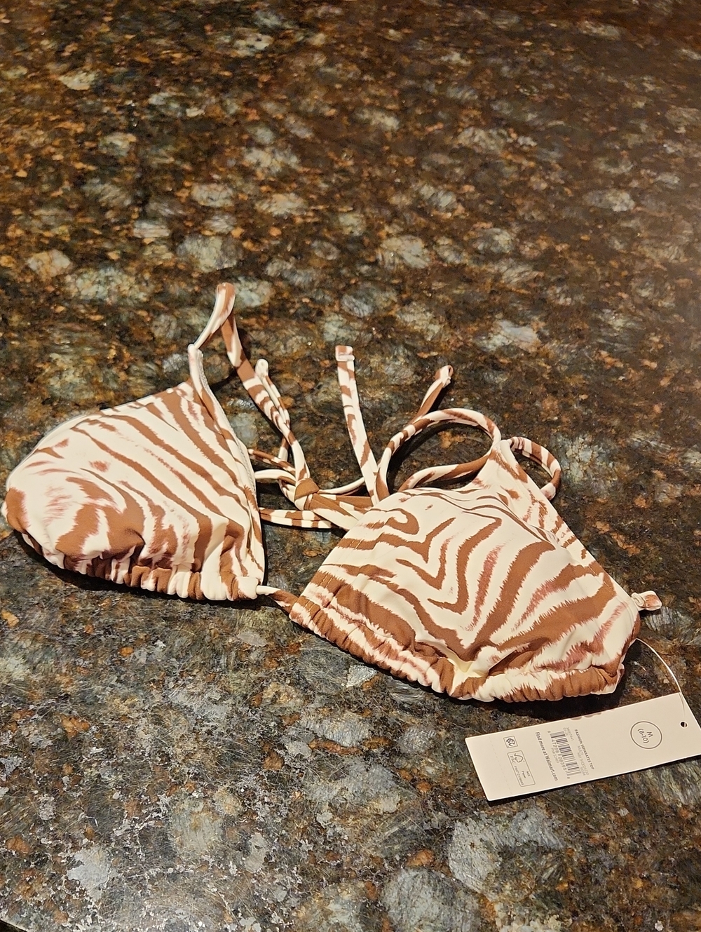 No Boundaries Zebra-Print Triangle Bikini Top - Cream & Brown